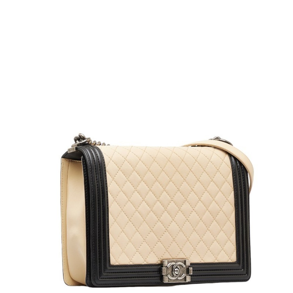 Chanel Bag Beige Chain Boy Black Lambskin Cocomark Large
